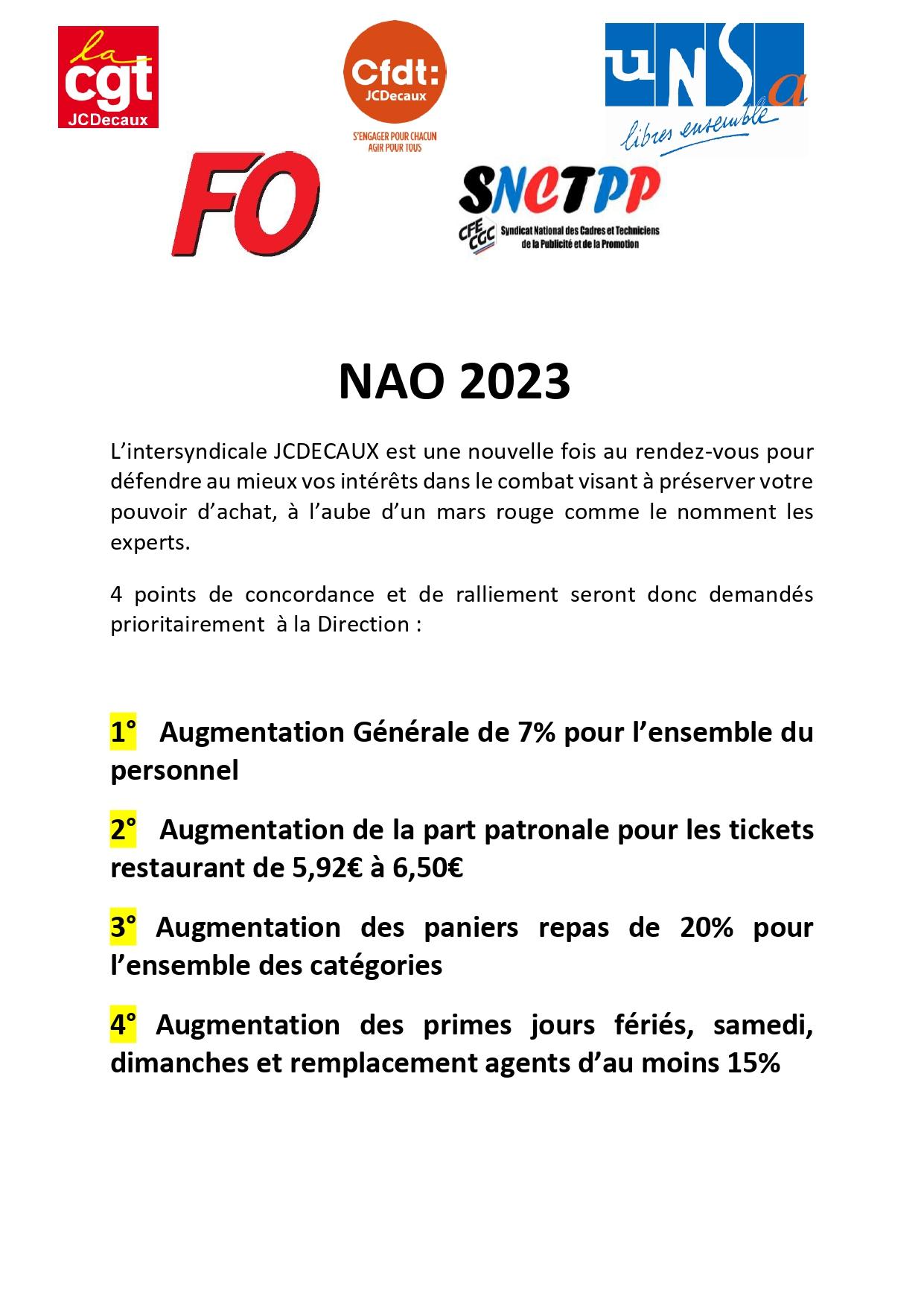 NAO 2023 revendications intersyndicales Syndicat CGT JCDecaux