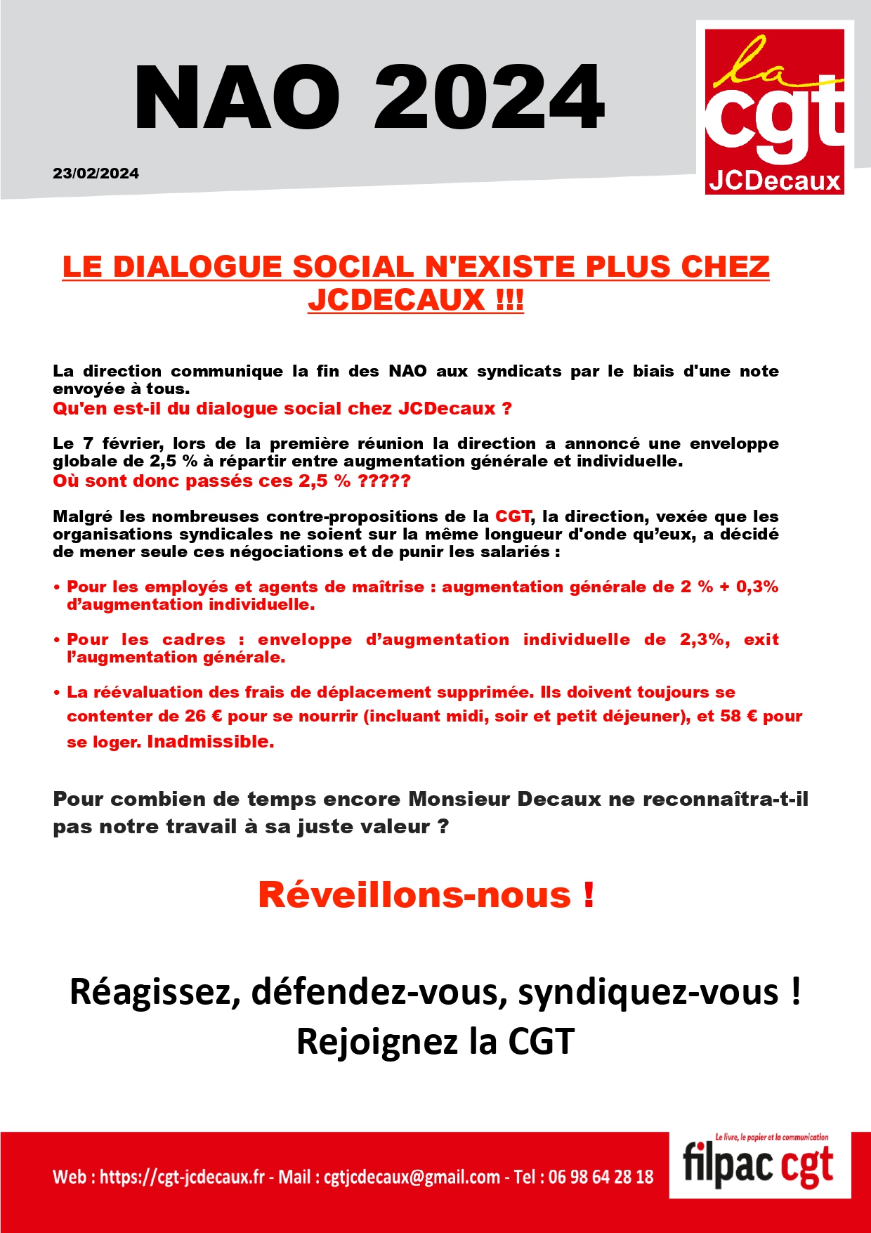 NAO 2024 : LE DIALOGUE SOCIAL N'EXISTE PLUS CHEZ JCDECAUX !!!